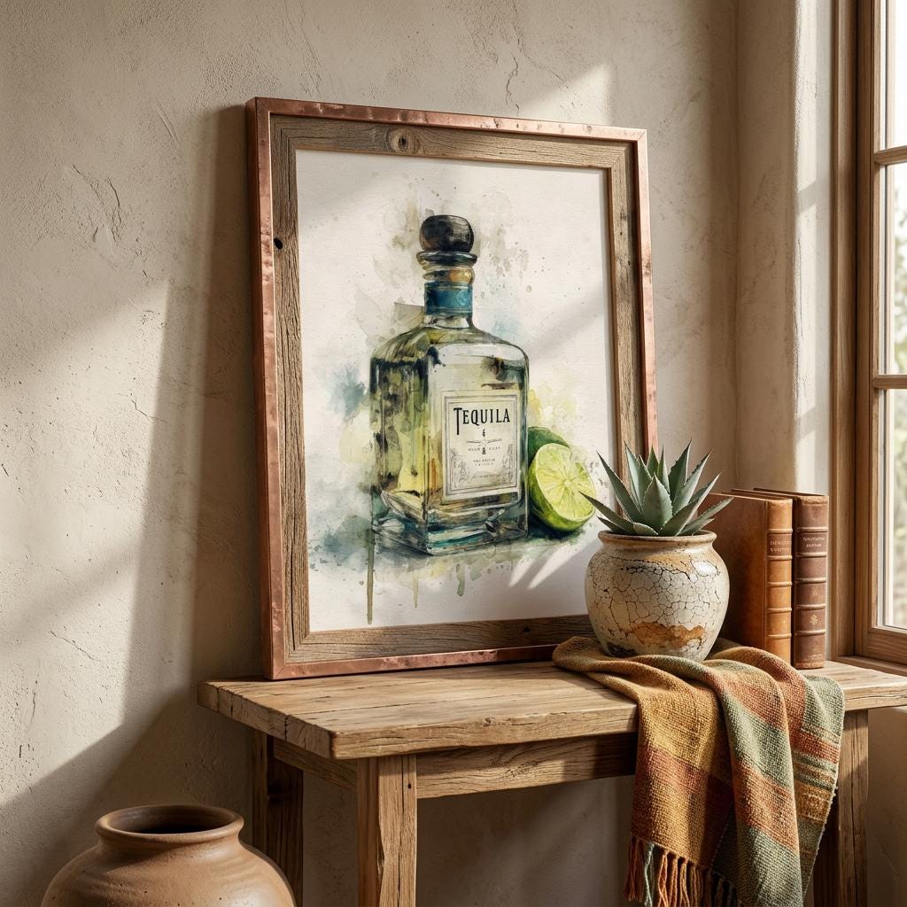 Tequila & Lime - A Spirited Collection Brushed Aluminum Art Print | Modern Bar Decor | Watercolor Cocktail Art | Unique Home Gift