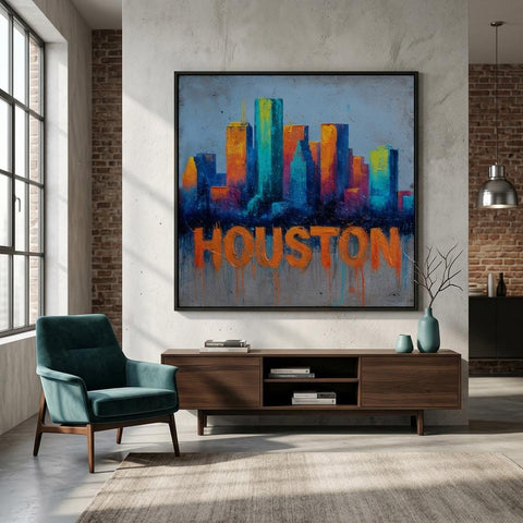 Houston Skyline Aluminum Print | Bold City Art | Industrial Grit Home Decor | Textured Urban Wall Art | Unique Modern Gift