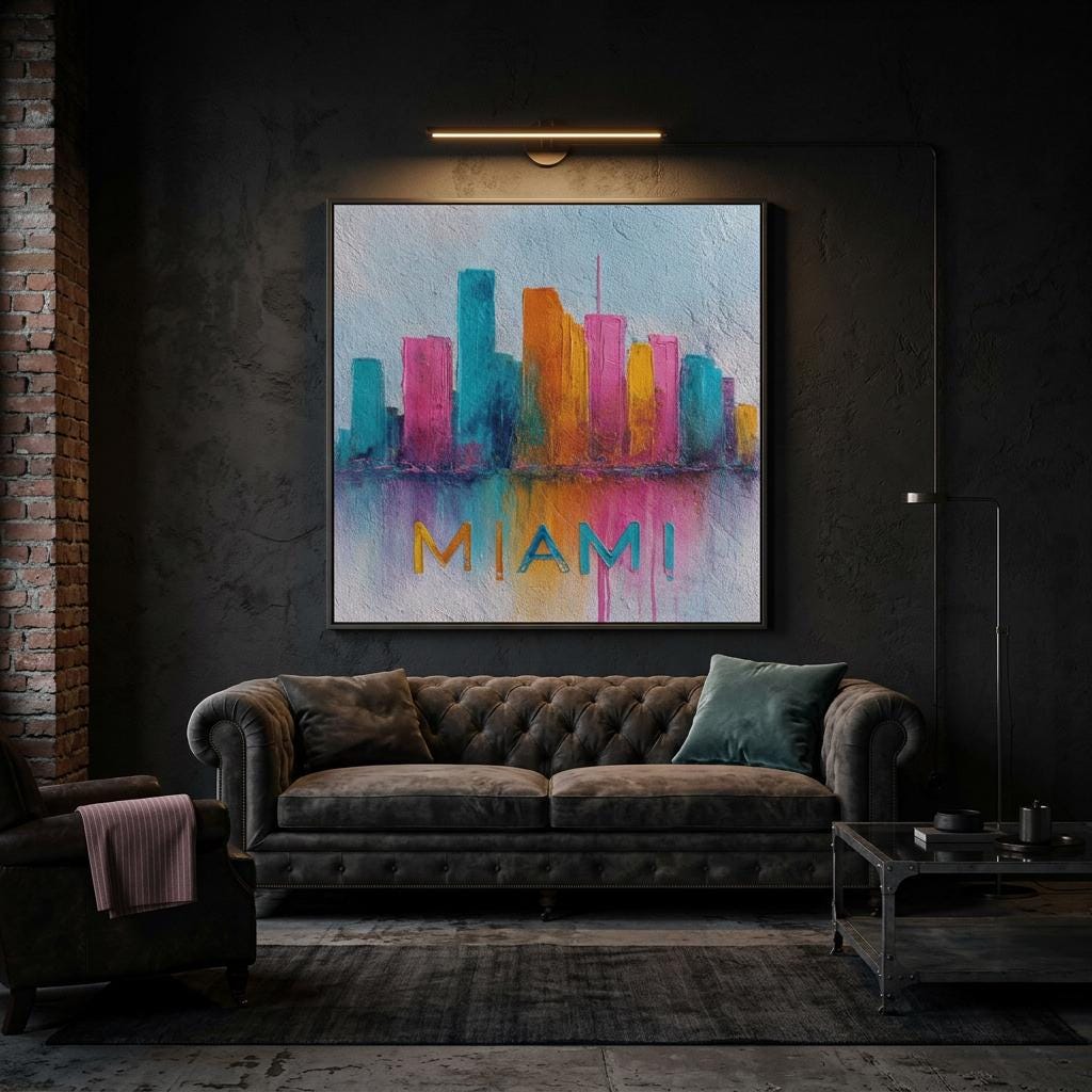 Miami Cityscape Aluminum Print - Vibrant Tropical Colors Urban Pulse Collection Coastal Energy, Modern Wall Art, Unique Home Decor Gift