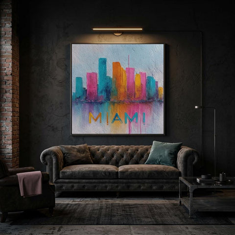 Miami Cityscape Aluminum Print - Vibrant Tropical Colors Urban Pulse Collection Coastal Energy, Modern Wall Art, Unique Home Decor Gift
