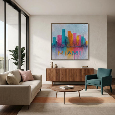 Miami Cityscape Aluminum Print - Vibrant Tropical Colors Urban Pulse Collection Coastal Energy, Modern Wall Art, Unique Home Decor Gift