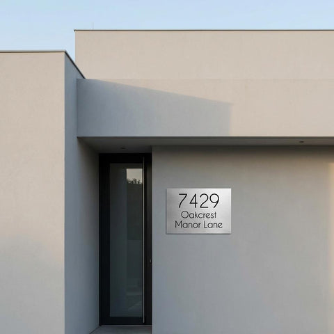 Custom 12x18 Oakcrest Address Sign Brushed Aluminum House Numbers Plaque | Modern Outdoor Home Decor | Personalized Address Plaque