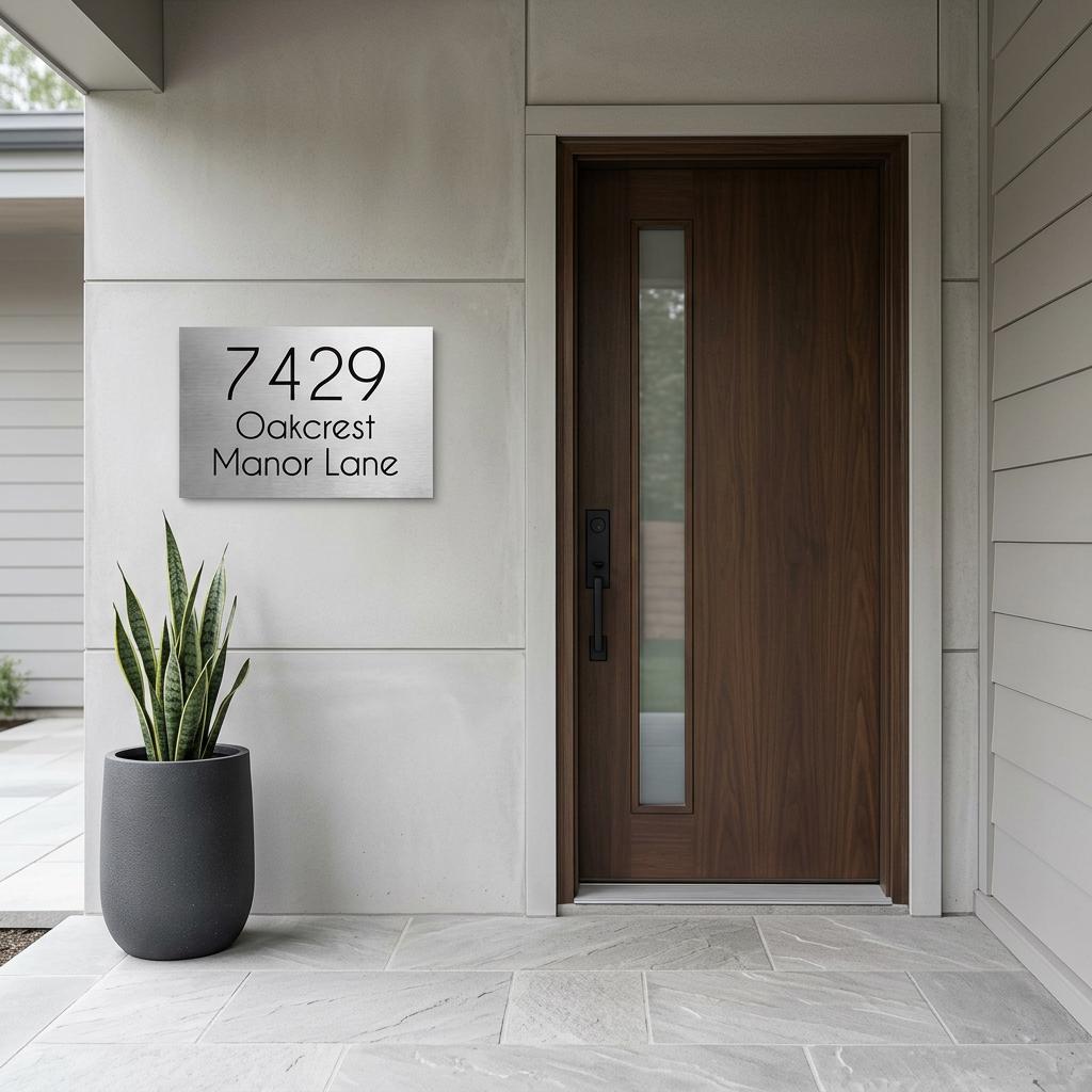 Custom 12x18 Oakcrest Address Sign Brushed Aluminum House Numbers Plaque | Modern Outdoor Home Decor | Personalized Address Plaque