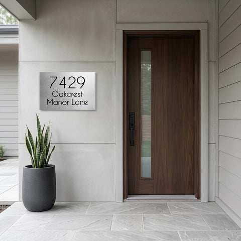 Custom 12x18 Oakcrest Address Sign Brushed Aluminum House Numbers Plaque | Modern Outdoor Home Decor | Personalized Address Plaque