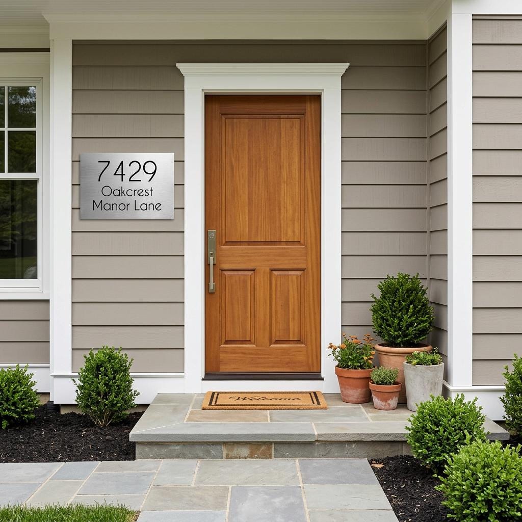 Custom 12x18 Oakcrest Address Sign Brushed Aluminum House Numbers Plaque | Modern Outdoor Home Decor | Personalized Address Plaque