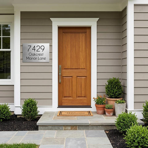 Custom 12x18 Oakcrest Address Sign Brushed Aluminum House Numbers Plaque | Modern Outdoor Home Decor | Personalized Address Plaque