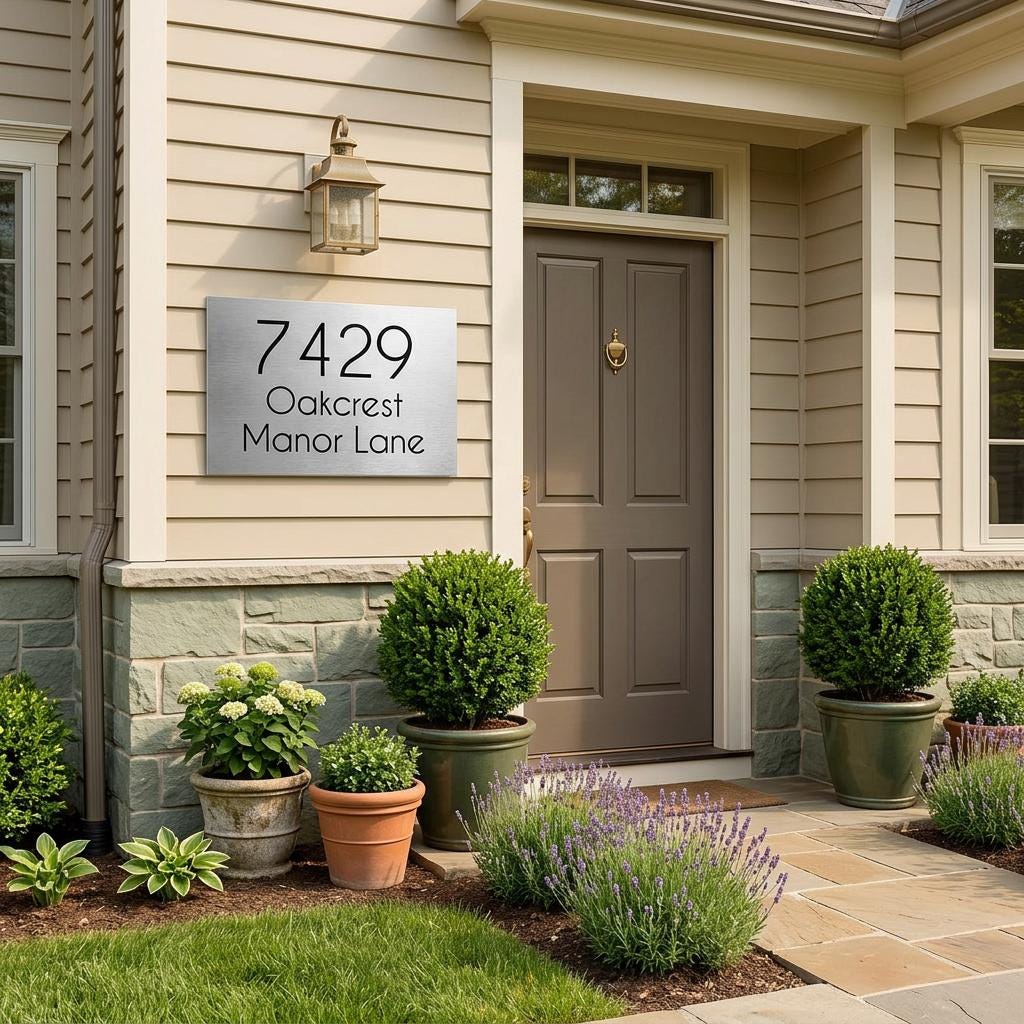 Custom 12x18 Oakcrest Address Sign Brushed Aluminum House Numbers Plaque | Modern Outdoor Home Decor | Personalized Address Plaque