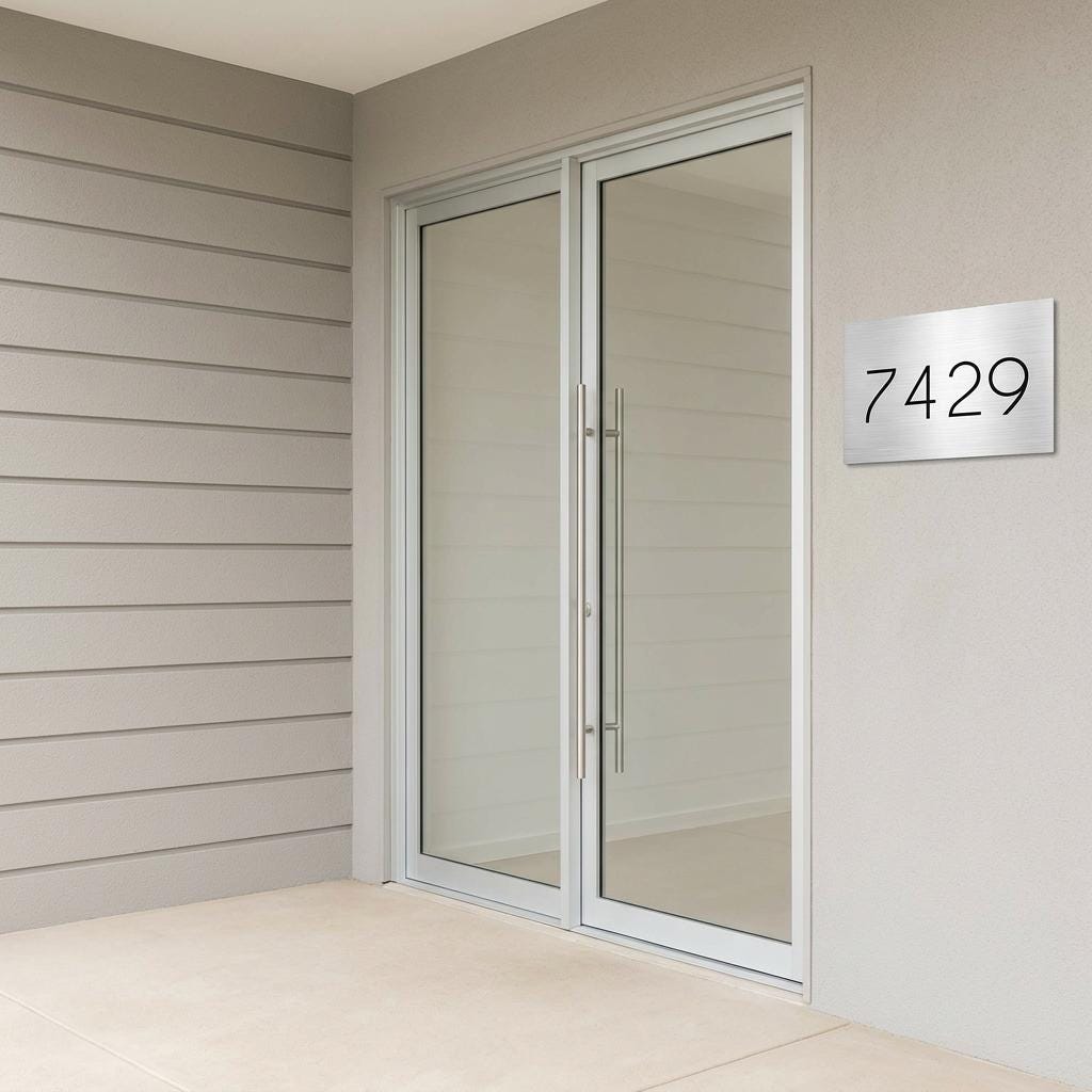 Custom 12x16 Belmont Address Sign | Brushed Aluminum Metal House Numbers Plaque | Modern Outdoor Home Decor | Personalized Gift