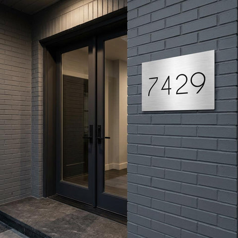 Custom 12x16 Belmont Address Sign | Brushed Aluminum Metal House Numbers Plaque | Modern Outdoor Home Decor | Personalized Gift