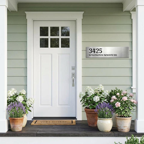 Custom 8x24 Kensington Address Sign | Modern House Numbers Plaque | Brushed Aluminum Metal Outdoor Home Decor | Personalized Gift
