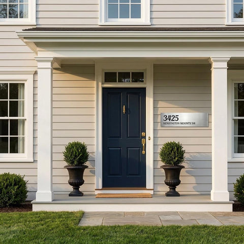 Custom 8x24 Kensington Address Sign | Modern House Numbers Plaque | Brushed Aluminum Metal Outdoor Home Decor | Personalized Gift
