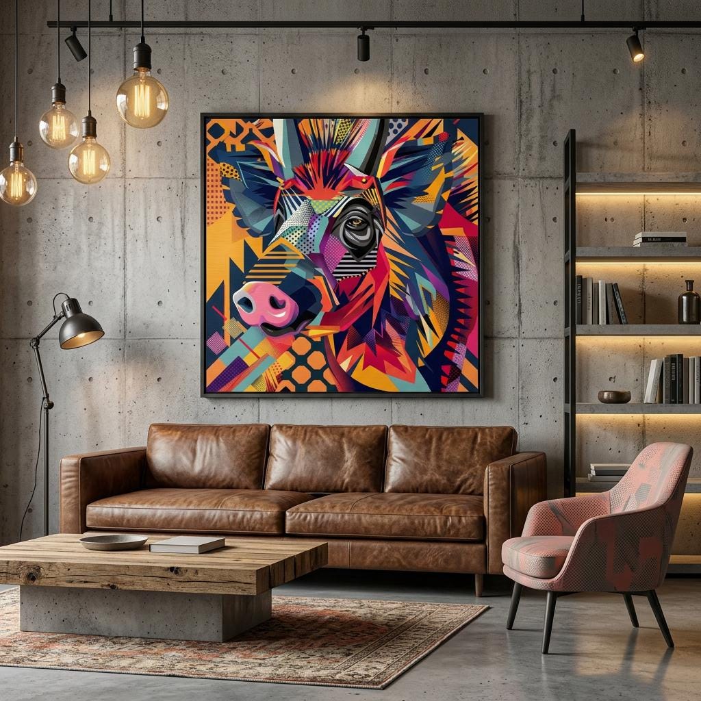 Serengeti Warthog Afro-Pop Art Aluminum Print | Bold Neon Wildlife | Modern African Decor Gift | Unique Metallic Wall Art