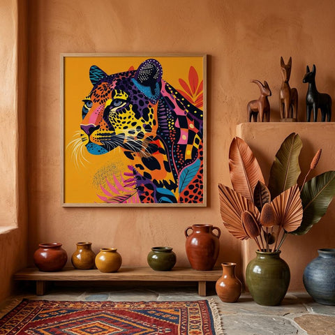 Serengeti Leopard Afro-Pop Art Aluminum Print | Bold Neon Wildlife | Modern African Decor | Unique Wall Art