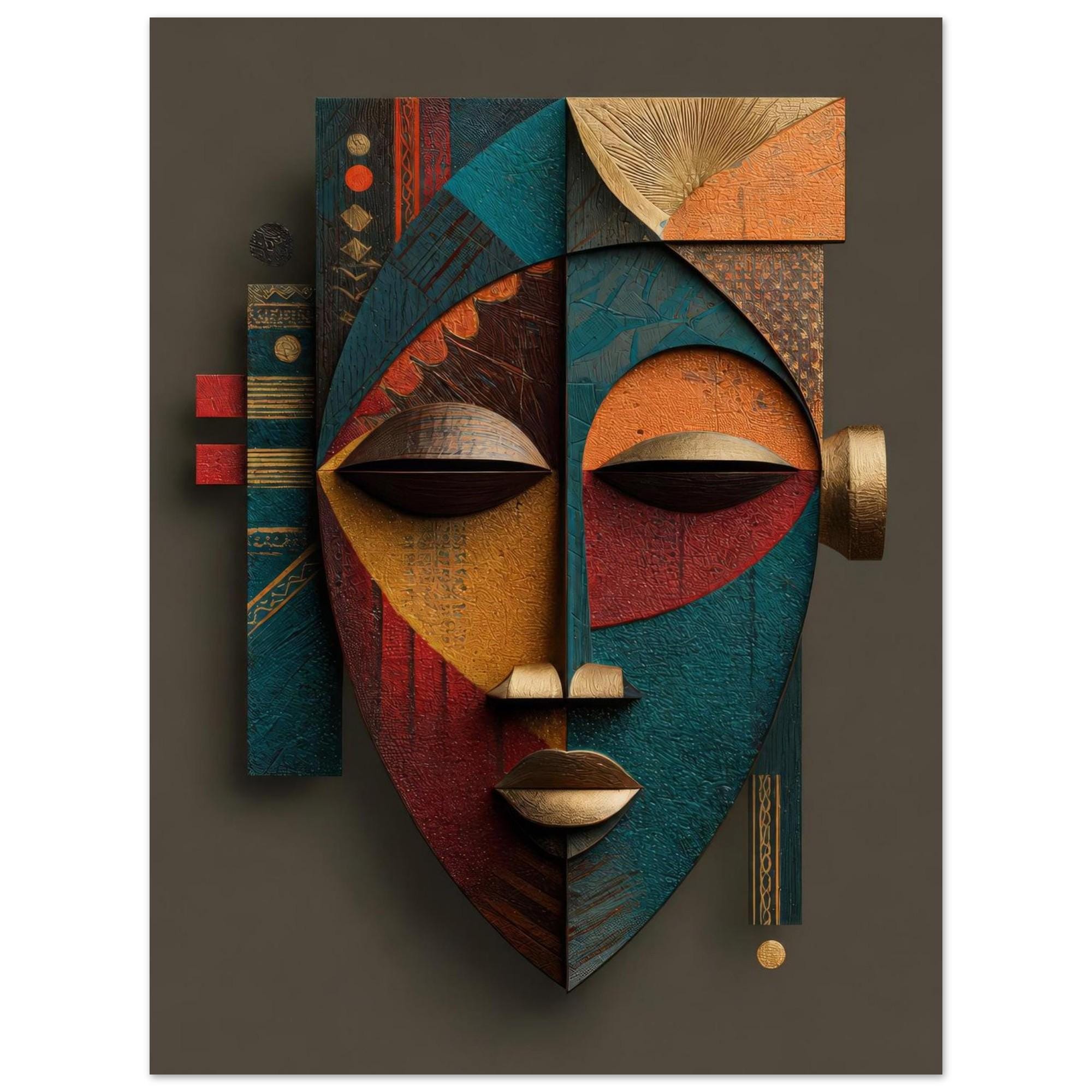 Etu Spirit Metal Wall Art – Modern Yoruba Mask Abstract Aluminum Print, Geometric Wall Decor, Contemporary Spiritual Home Decor Gift