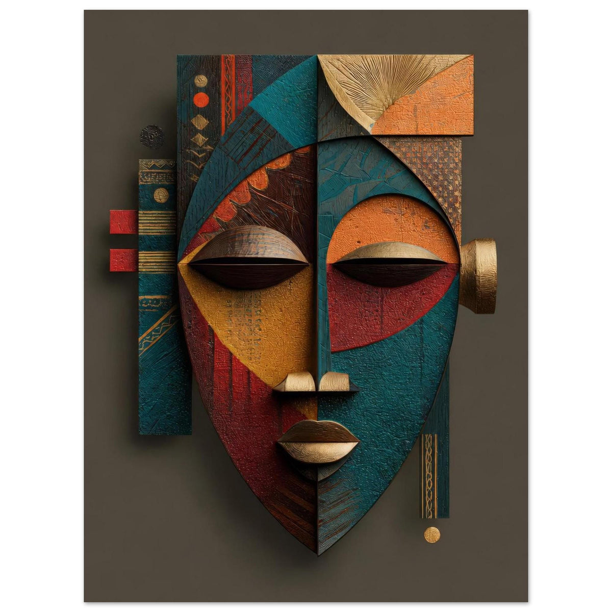 Etu Spirit Metal Wall Art – Modern Yoruba Mask Abstract Aluminum Print, Geometric Wall Decor, Contemporary Spiritual Home Decor Gift