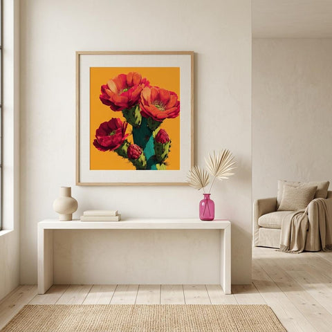 Desert Saguaro - Brushed Aluminum Print | Pop Art Cactus Wall Art | Vibrant Boho Desert Decor | Modern Statement Piece