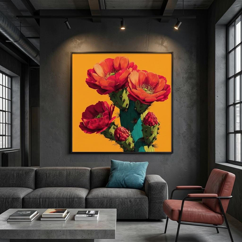 Desert Saguaro - Brushed Aluminum Print | Pop Art Cactus Wall Art | Vibrant Boho Desert Decor | Modern Statement Piece