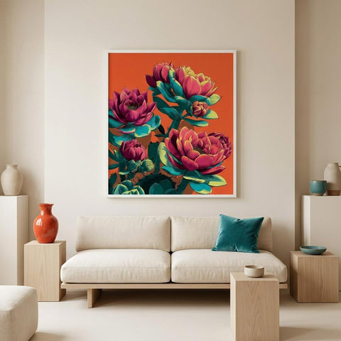 Blooming Succulent - Pop Art Succulent Aluminum Print | Vibrant Desert Bloom Wall Art | Modern Home Decor Gift
