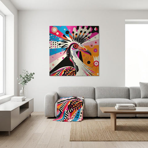 Serengeti Secretary Bird Aluminum Print | Afro-Pop Art | Wildlife Geometric Animal | Bold Neon Colors | Modern African Decor Gift