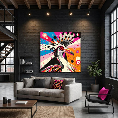 Serengeti Secretary Bird Aluminum Print | Afro-Pop Art | Wildlife Geometric Animal | Bold Neon Colors | Modern African Decor Gift