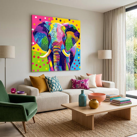 Serengeti Elephant Aluminum Print | Vibrant Afro-Pop Geometric Wall Art | Modern Metallic Home Decor | Unique African Wildlife Art Gift