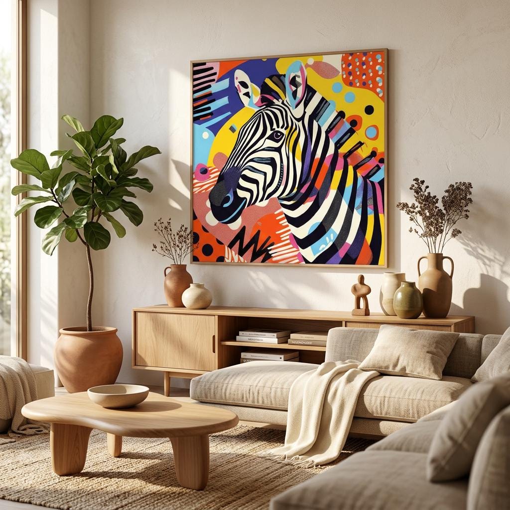Serengeti Zebra Afro-Pop Art Aluminum Print | Bold Neon Wildlife Decor | Modern African Gift | Brushed Silver Finish