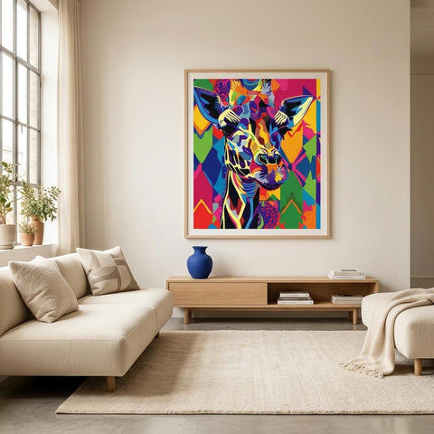 Serengeti Giraffe Afro-Pop Art Aluminum Print | Bold Neon Wildlife | Modern African Decor Gift | Textured Metallic Finish