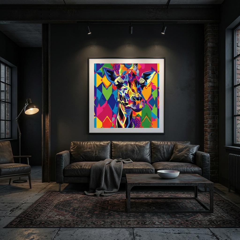 Serengeti Giraffe Afro-Pop Art Aluminum Print | Bold Neon Wildlife | Modern African Decor Gift | Textured Metallic Finish