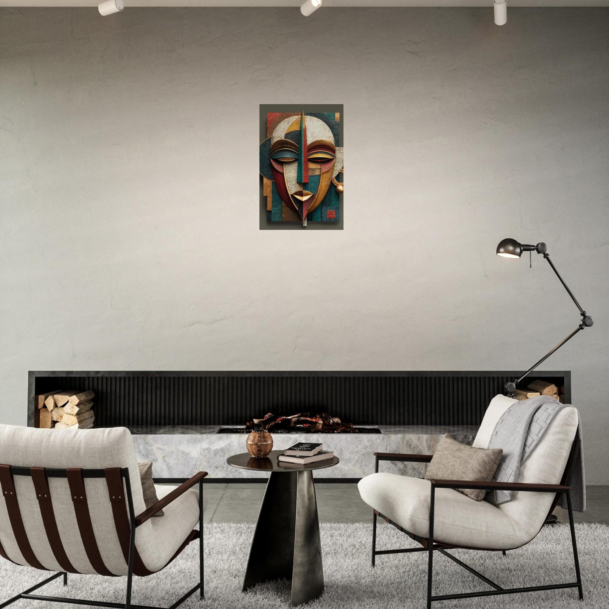 Ayo Rise Yoruba Mask Art Print – Modern African Wall Decor – Minimalist Joyful Home Artwork – Abstract Afro-Cubist Poster