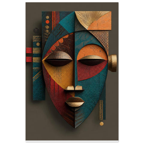 Etu Spirit Yoruba Mask Art Print | Modern Abstract African Wall Decor | Contemporary Spiritual Afro-Cubist Home Artwork | Cultural Wall Art