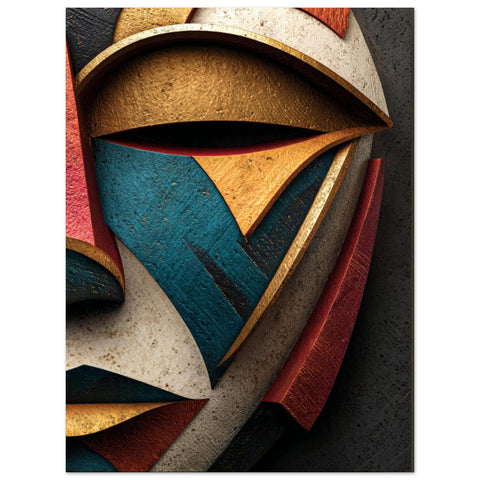 Okan Gold Poster - African Yoruba Mask Wall Art, Geometric Metallic Print, Compassion Resilience Decor, Modern Ethnic Home Wall Decor