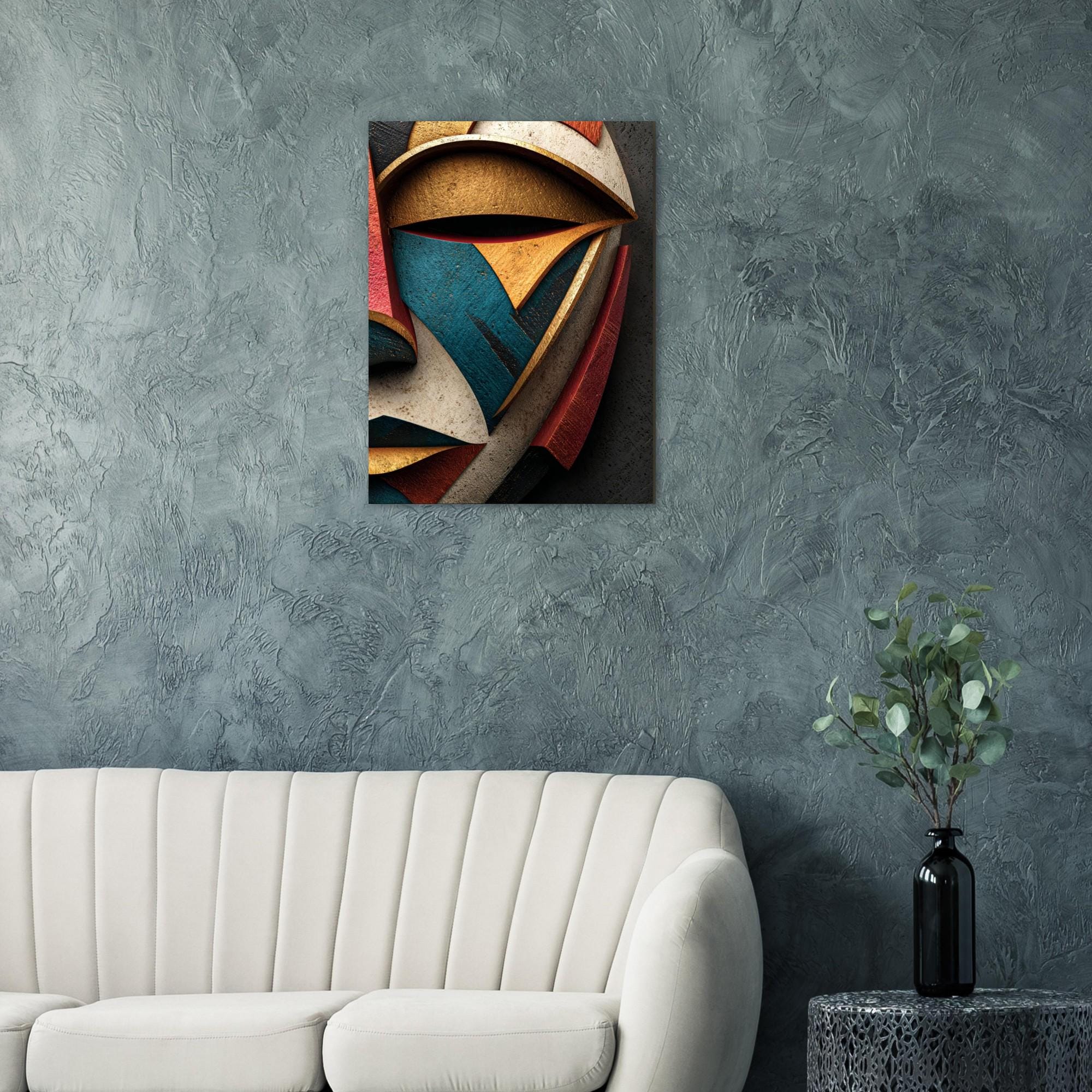 Okan Gold Poster - African Yoruba Mask Wall Art, Geometric Metallic Print, Compassion Resilience Decor, Modern Ethnic Home Wall Decor