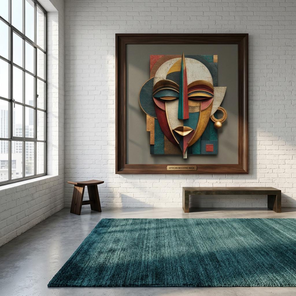 Ayo Rise Yoruba Mask Art Print – Modern African Wall Decor – Minimalist Joyful Home Artwork – Abstract Afro-Cubist Poster