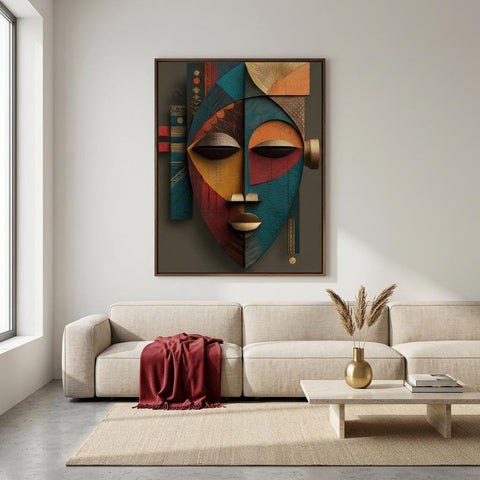 Etu Spirit Yoruba Mask Art Print | Modern Abstract African Wall Decor | Contemporary Spiritual Afro-Cubist Home Artwork | Cultural Wall Art