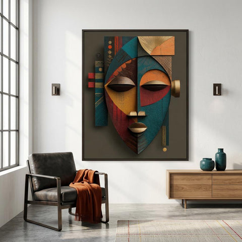 Etu Spirit Yoruba Mask Art Print | Modern Abstract African Wall Decor | Contemporary Spiritual Afro-Cubist Home Artwork | Cultural Wall Art