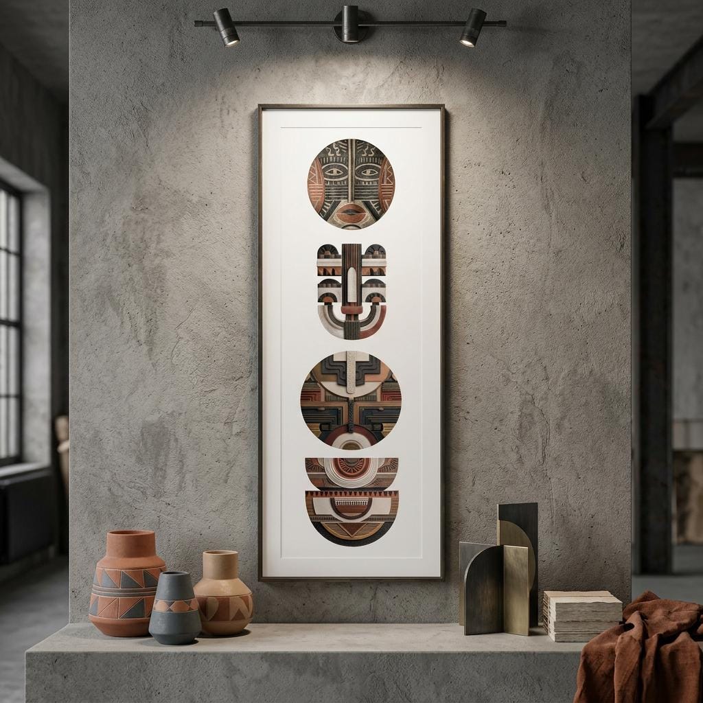 Yoruba Shield II Art Print - Modern African Wall Art, Terracotta Geometric Poster, Heritage Inspired Minimalist Decor, Ethnic Home Decor