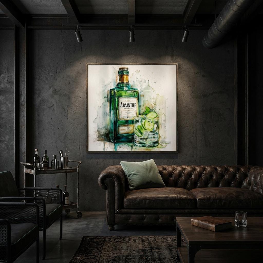 Absinthe Glow - A Spirited Collection Aluminum Art Print Modern Watercolor Vintage Bar Decor | Brushed Metal Wall Art Gift for Spirit Lovers