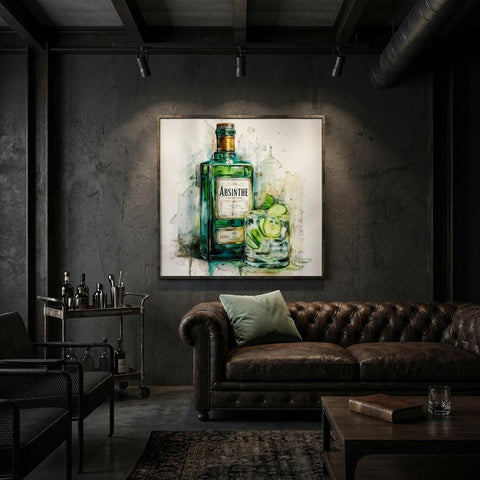 Absinthe Glow - A Spirited Collection Aluminum Art Print Modern Watercolor Vintage Bar Decor | Brushed Metal Wall Art Gift for Spirit Lovers