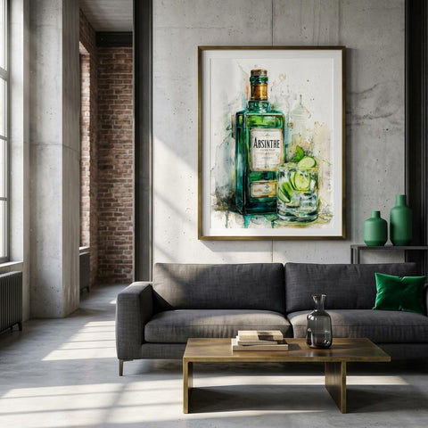 Absinthe Glow - A Spirited Collection Aluminum Art Print Modern Watercolor Vintage Bar Decor | Brushed Metal Wall Art Gift for Spirit Lovers