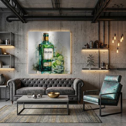 Absinthe Glow - A Spirited Collection Aluminum Art Print Modern Watercolor Vintage Bar Decor | Brushed Metal Wall Art Gift for Spirit Lovers