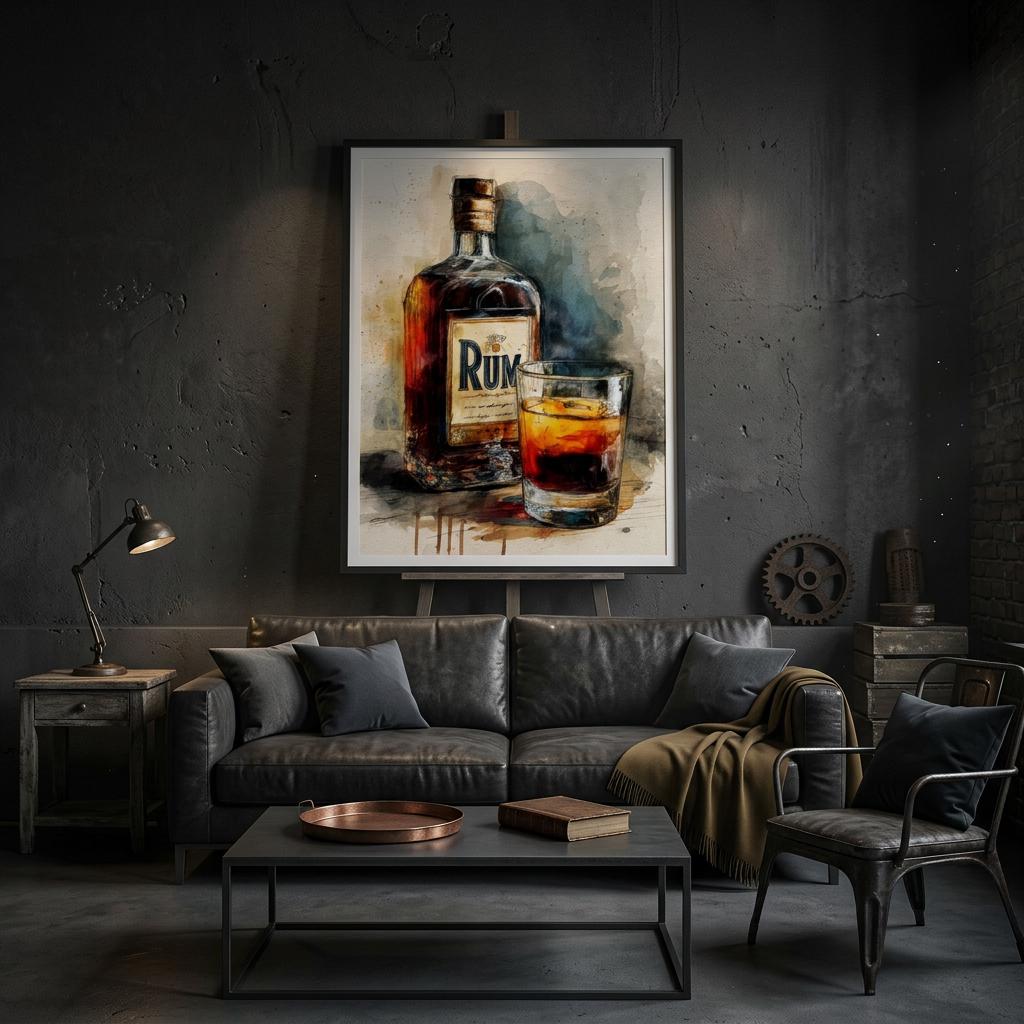 Rum Ember - A Spirited Collection Brushed Aluminum Art Print | Vintage Bar Decor | Watercolor Style | Modern Industrial Art