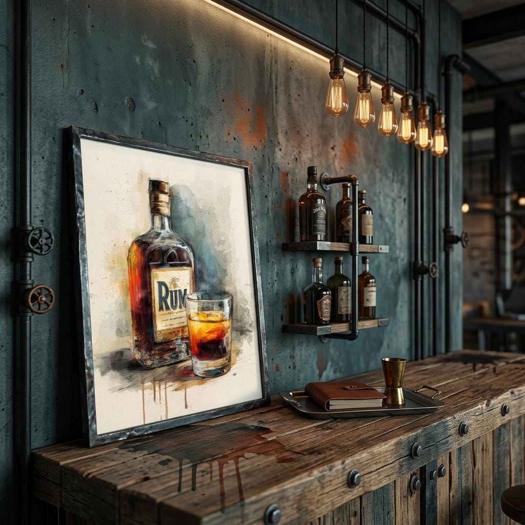 Rum Ember - A Spirited Collection Brushed Aluminum Art Print | Vintage Bar Decor | Watercolor Style | Modern Industrial Art