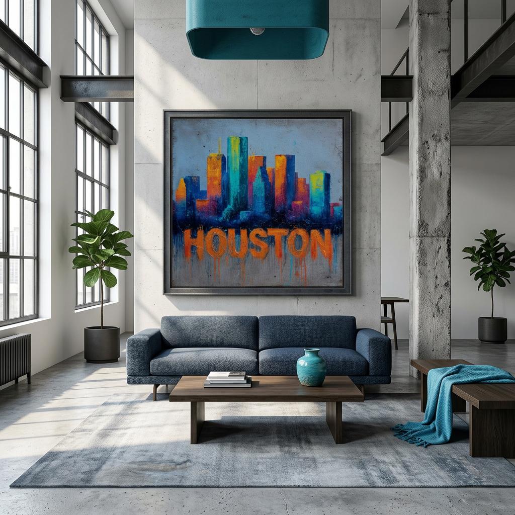 Houston Skyline Aluminum Print | Bold City Art | Industrial Grit Home Decor | Textured Urban Wall Art | Unique Modern Gift