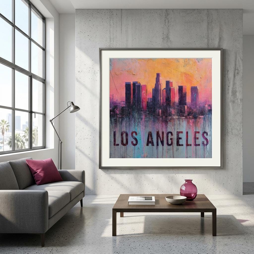 Los Angeles Aluminum Print - Cinematic Cityscape Art - West Coast Glow Wall Decor - Modern Metal Art Gift