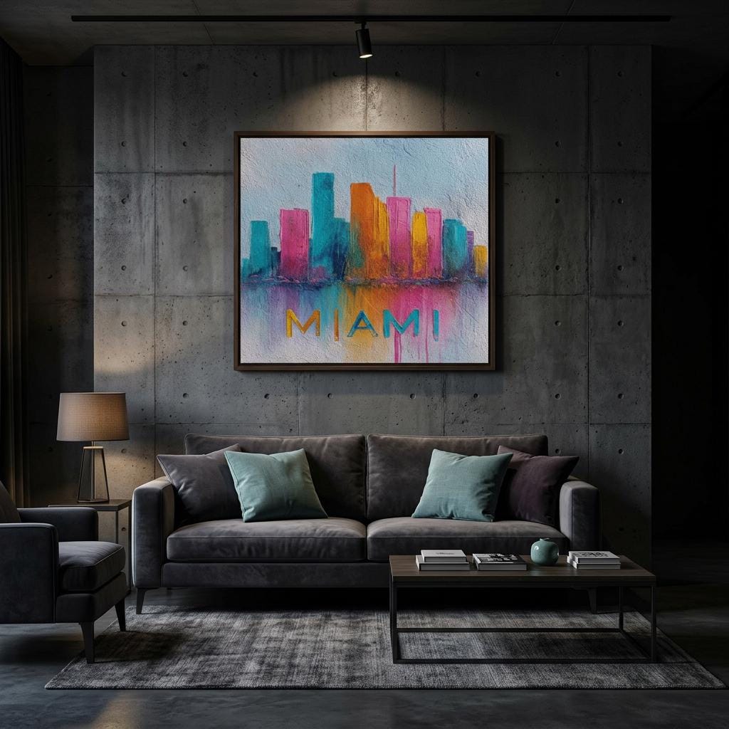 Miami Cityscape Aluminum Print - Vibrant Tropical Colors Urban Pulse Collection Coastal Energy, Modern Wall Art, Unique Home Decor Gift