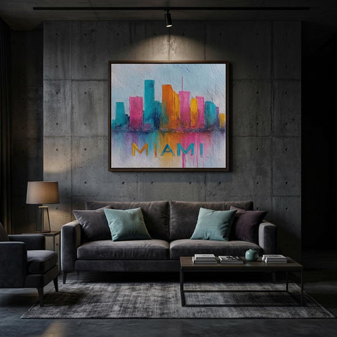 Miami Cityscape Aluminum Print - Vibrant Tropical Colors Urban Pulse Collection Coastal Energy, Modern Wall Art, Unique Home Decor Gift