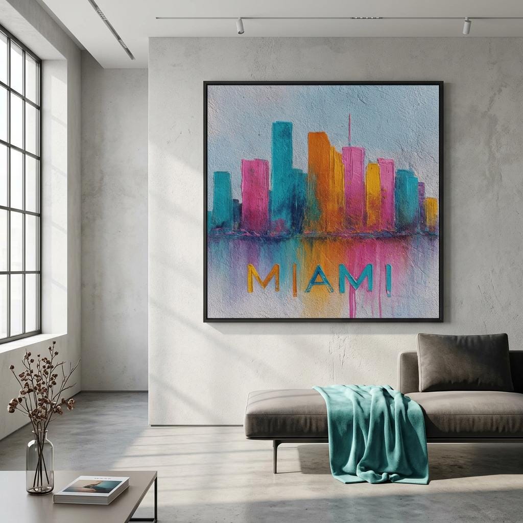 Miami Cityscape Aluminum Print - Vibrant Tropical Colors Urban Pulse Collection Coastal Energy, Modern Wall Art, Unique Home Decor Gift