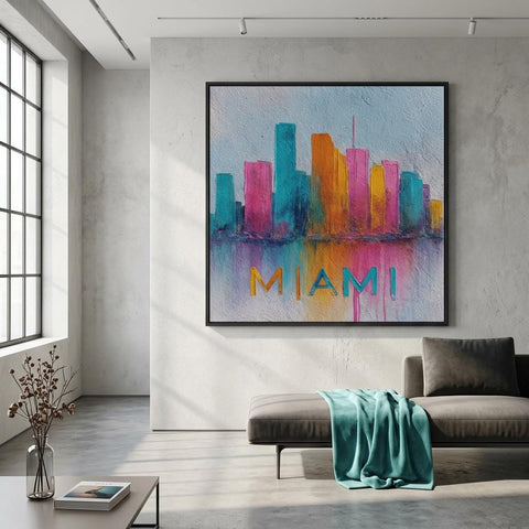 Miami Cityscape Aluminum Print - Vibrant Tropical Colors Urban Pulse Collection Coastal Energy, Modern Wall Art, Unique Home Decor Gift