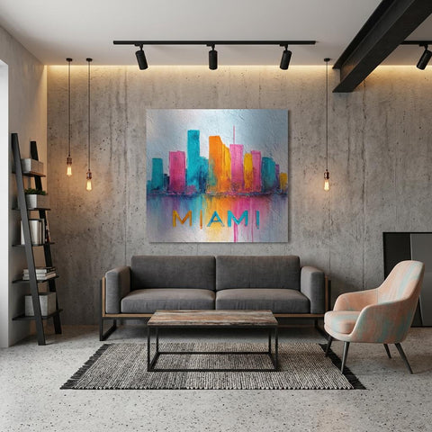 Miami Cityscape Aluminum Print - Vibrant Tropical Colors Urban Pulse Collection Coastal Energy, Modern Wall Art, Unique Home Decor Gift