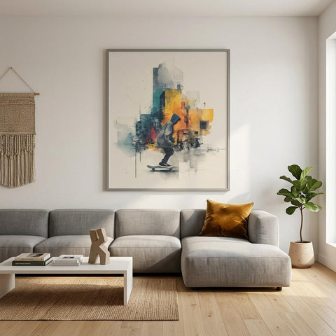 Drift Skateboarder Brushed Aluminum Print - Watercolor Urban Art, Street Culture Decor, Modern Art Gift